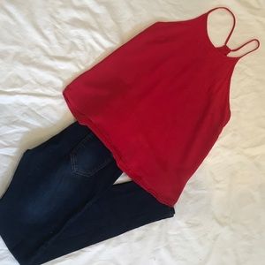 Red Spaghetti strap razor bank Tank Top S medium